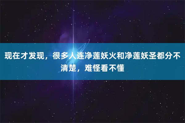 现在才发现，很多人连净莲妖火和净莲妖圣都分不清楚，难怪看不懂